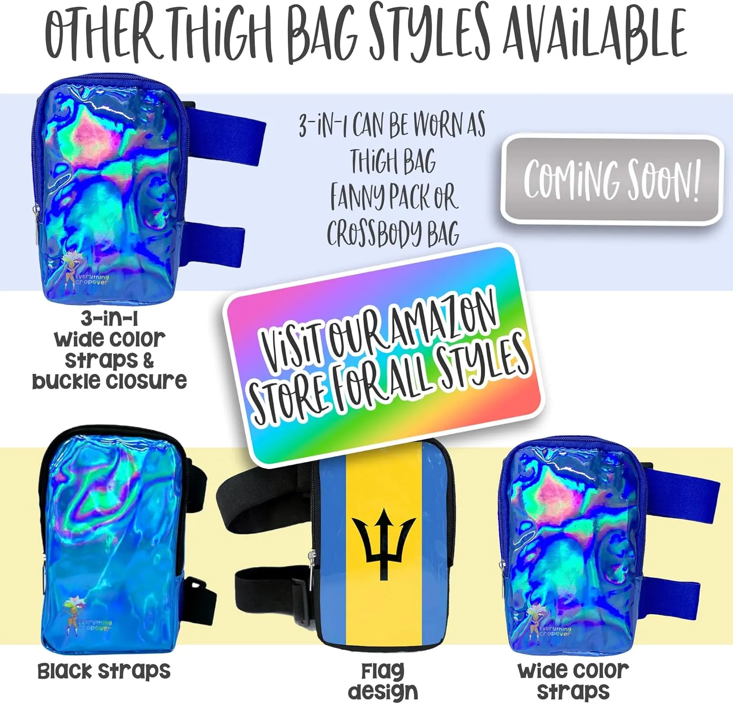 Holographic Thigh Bag | Carnival Leg Harness for Women | Outdoor Waist Pouch | J'ouvert Travel Leg Pack with Adjustable Colored Straps | Green