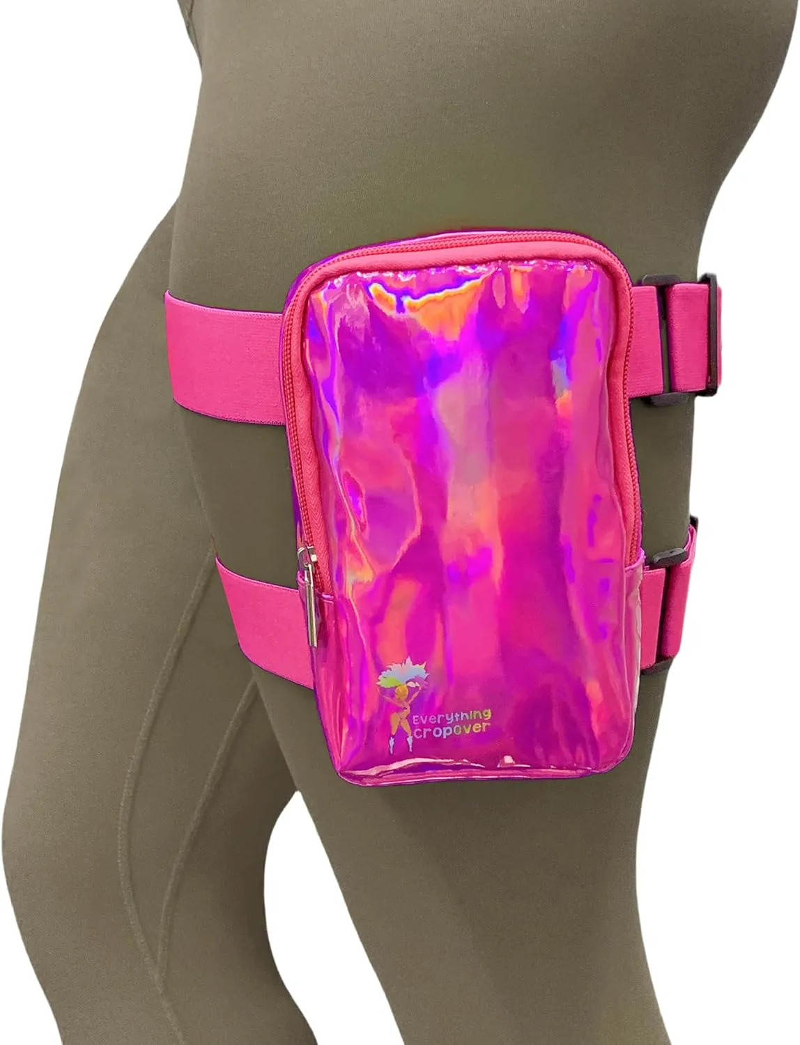 Holographic Thigh Bag | Carnival Leg Harness for Women | Outdoor Waist Pouch | J'ouvert Travel Leg Pack with Adjustable Colored Straps | Pink
