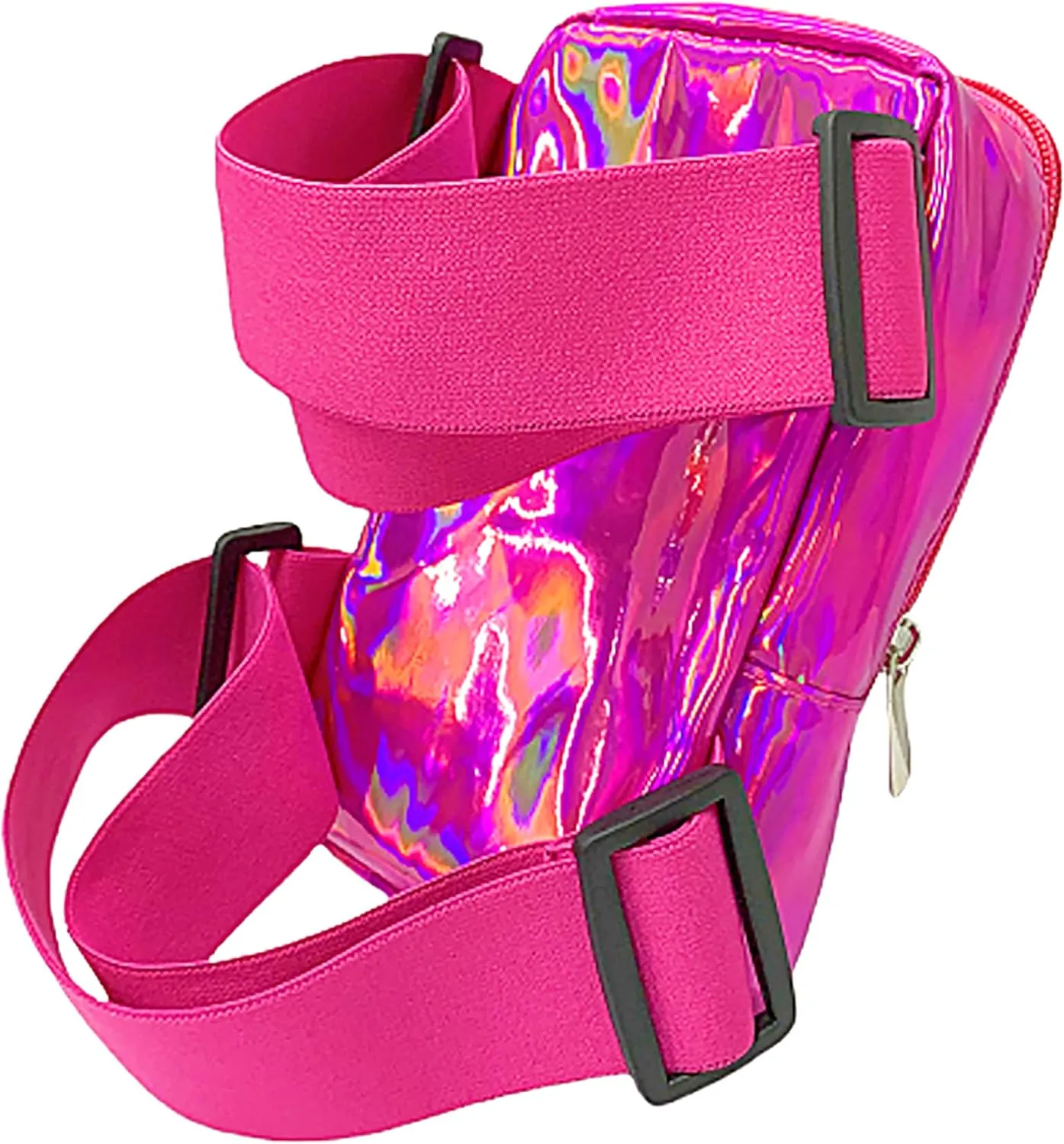 Holographic Thigh Bag | Carnival Leg Harness for Women | Outdoor Waist Pouch | J'ouvert Travel Leg Pack with Adjustable Colored Straps | Pink