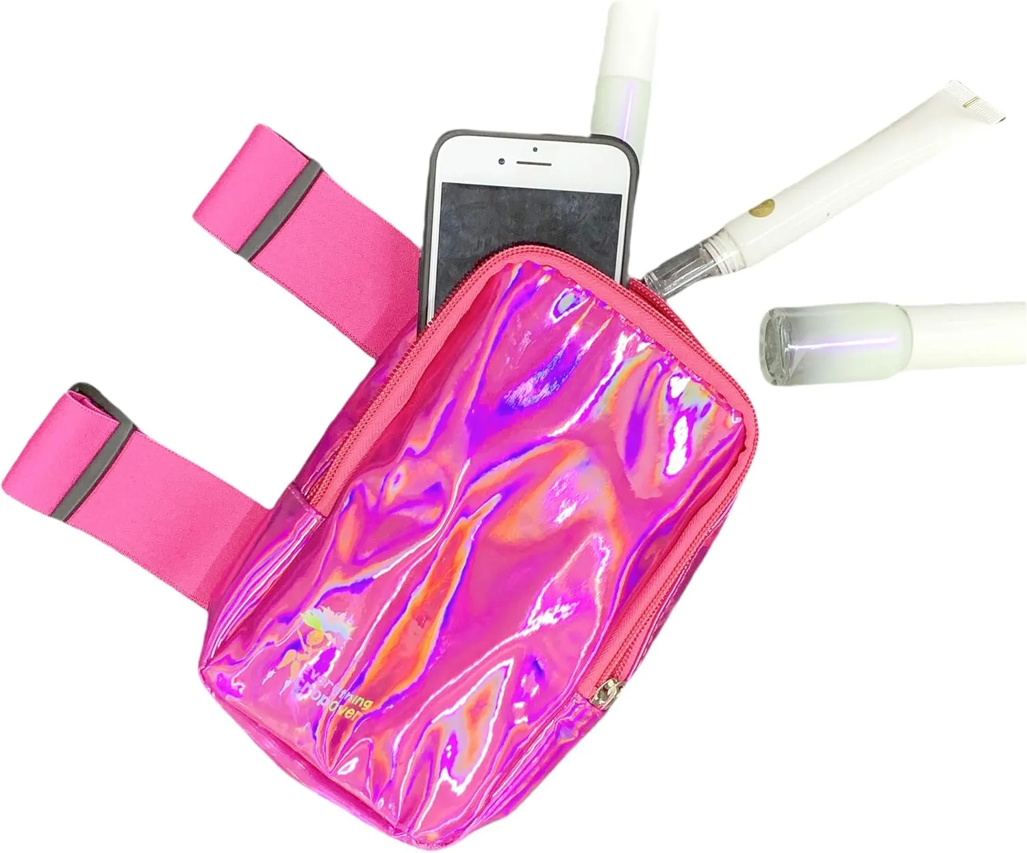 Holographic Thigh Bag | Carnival Leg Harness for Women | Outdoor Waist Pouch | J'ouvert Travel Leg Pack with Adjustable Colored Straps | Pink