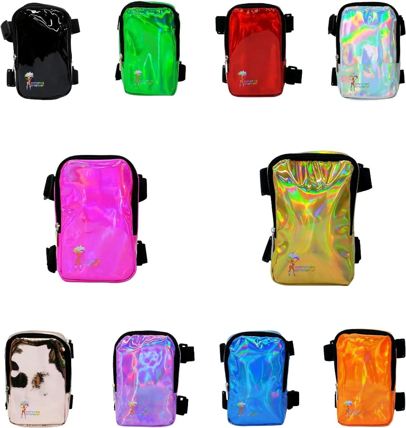 Holographic Thigh Bag | Leg Harness for Women | Outdoor Waist Pouch | Carnival Hiking Travel Fanny Pack with Adjustable Straps | Black Gloss