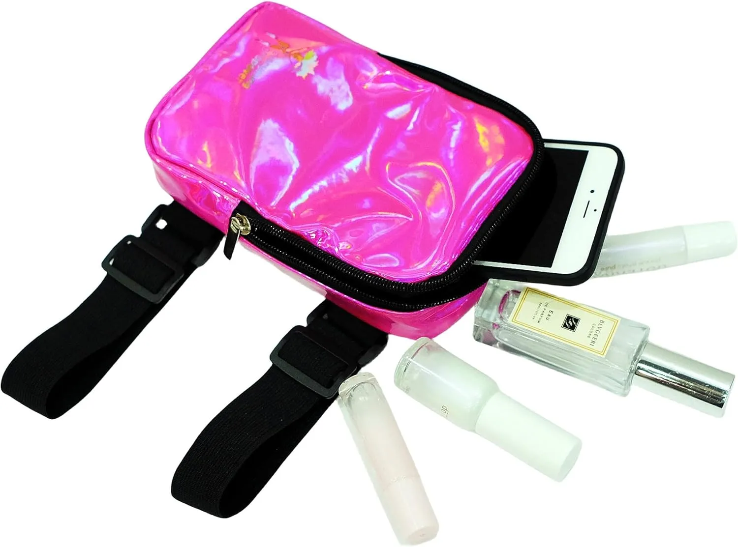 Holographic Thigh Bag | Leg Harness for Women | Outdoor Waist Pouch | Carnival Hiking Travel Fanny Pack with Adjustable Straps | Black Gloss