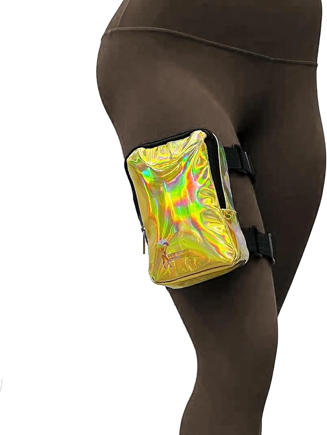 Holographic Thigh Bag | Leg Harness for Women | Outdoor Waist Pouch | Carnival Hiking Travel Fanny Pack with Adjustable Straps | Gold