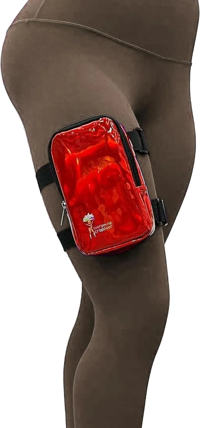 Holographic Thigh Bag | Leg Harness for Women | Outdoor Waist Pouch | Carnival Hiking Travel Fanny Pack with Adjustable Straps | Red