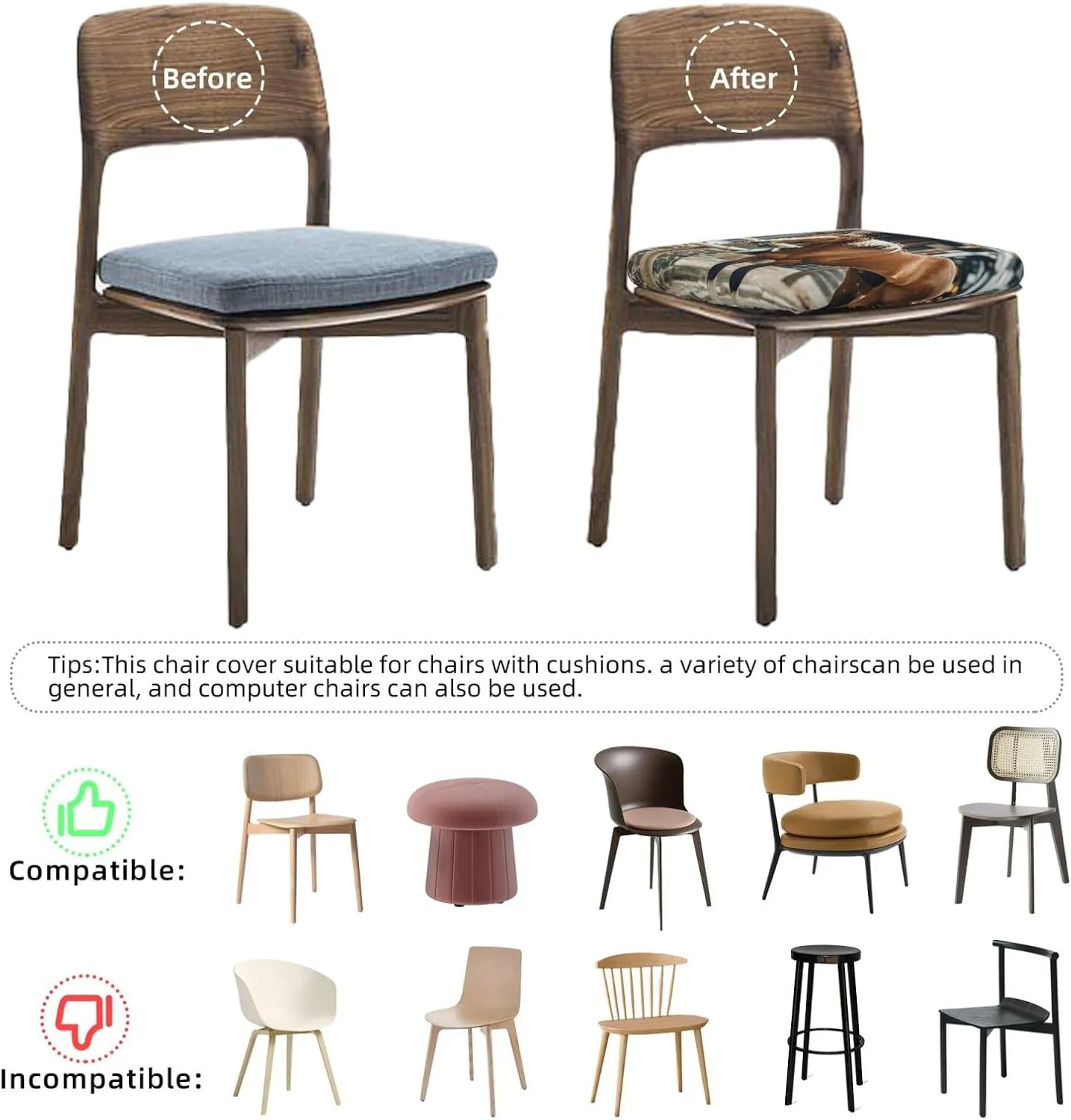 Horse in The Street Bar Stool Seat Covers Square Stool Covers Six Piece Memory Foam Soft Stool Cushion Slipcover Non Slip Washable Bar Chair Cover for Dining Room Office Hotel