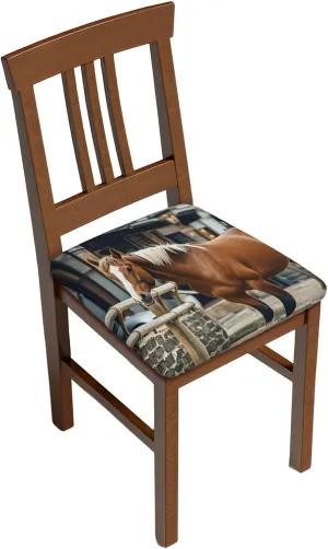 Horse in The Street Bar Stool Seat Covers Square Stool Covers Six Piece Memory Foam Soft Stool Cushion Slipcover Non Slip Washable Bar Chair Cover for Dining Room Office Hotel