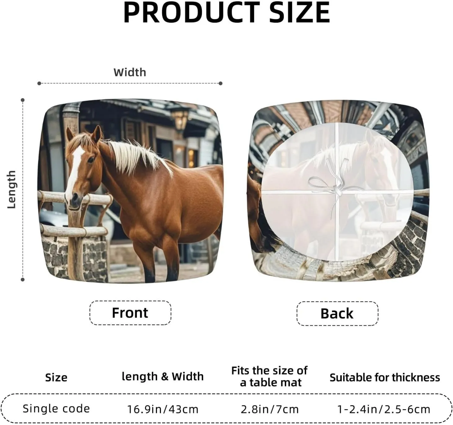 Horse in The Street Bar Stool Seat Covers Square Stool Covers Six Piece Memory Foam Soft Stool Cushion Slipcover Non Slip Washable Bar Chair Cover for Dining Room Office Hotel