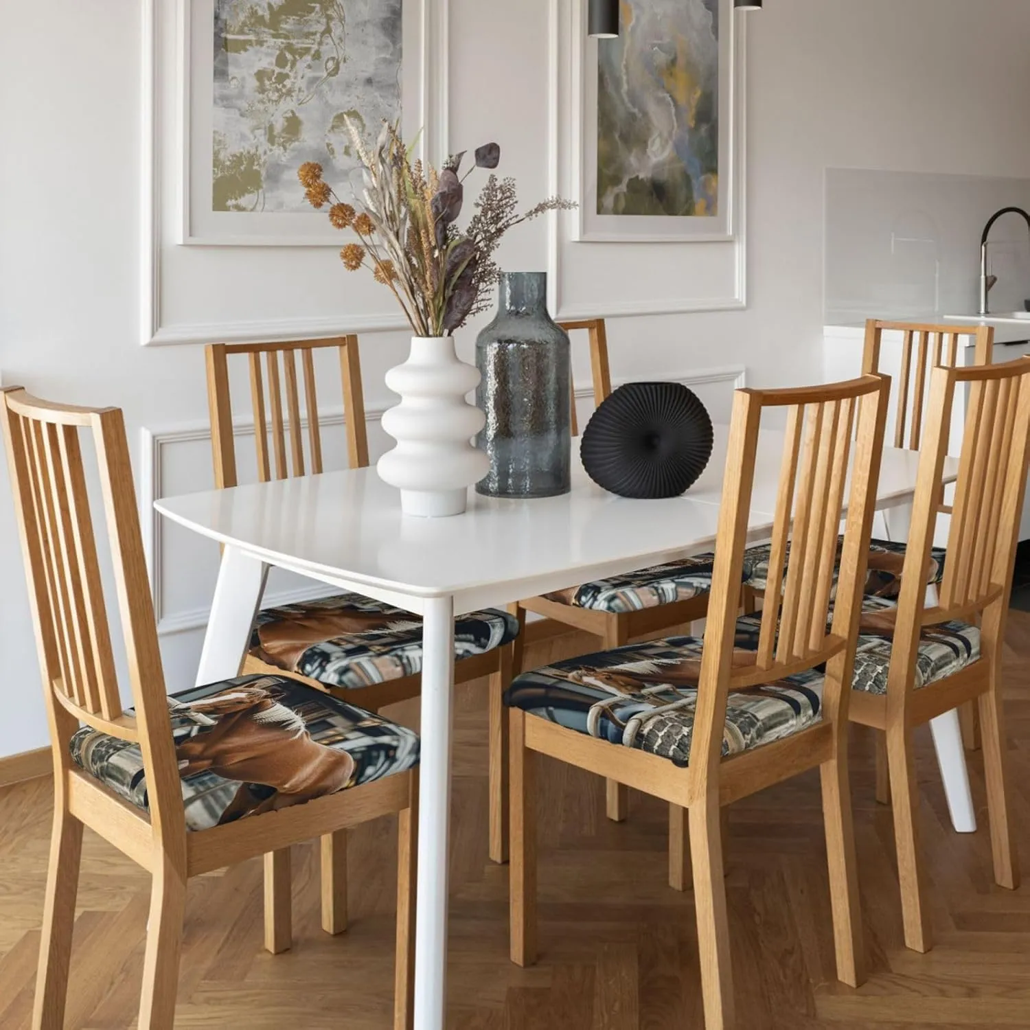 Horse in The Street Bar Stool Seat Covers Square Stool Covers Six Piece Memory Foam Soft Stool Cushion Slipcover Non Slip Washable Bar Chair Cover for Dining Room Office Hotel