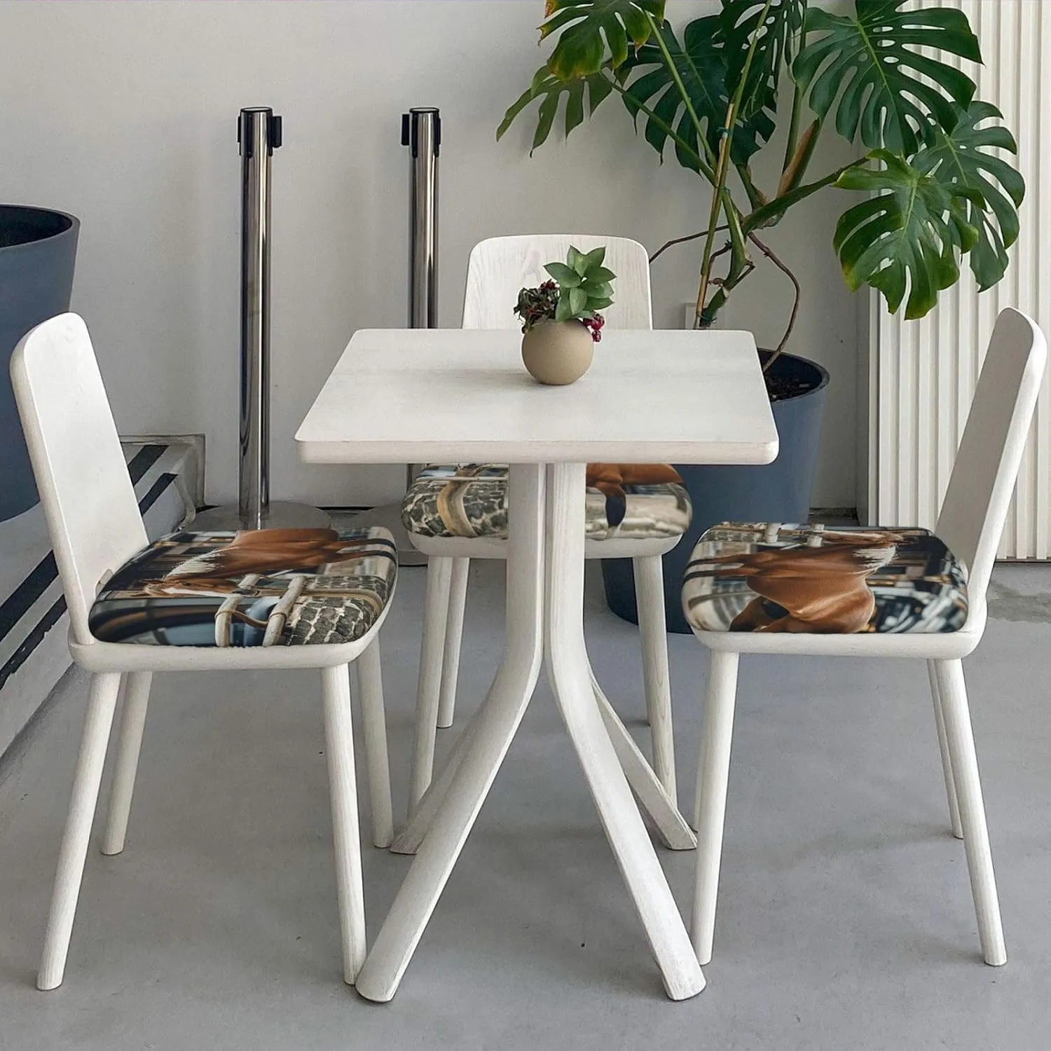 Horse in The Street Bar Stool Seat Covers Square Stool Covers Six Piece Memory Foam Soft Stool Cushion Slipcover Non Slip Washable Bar Chair Cover for Dining Room Office Hotel