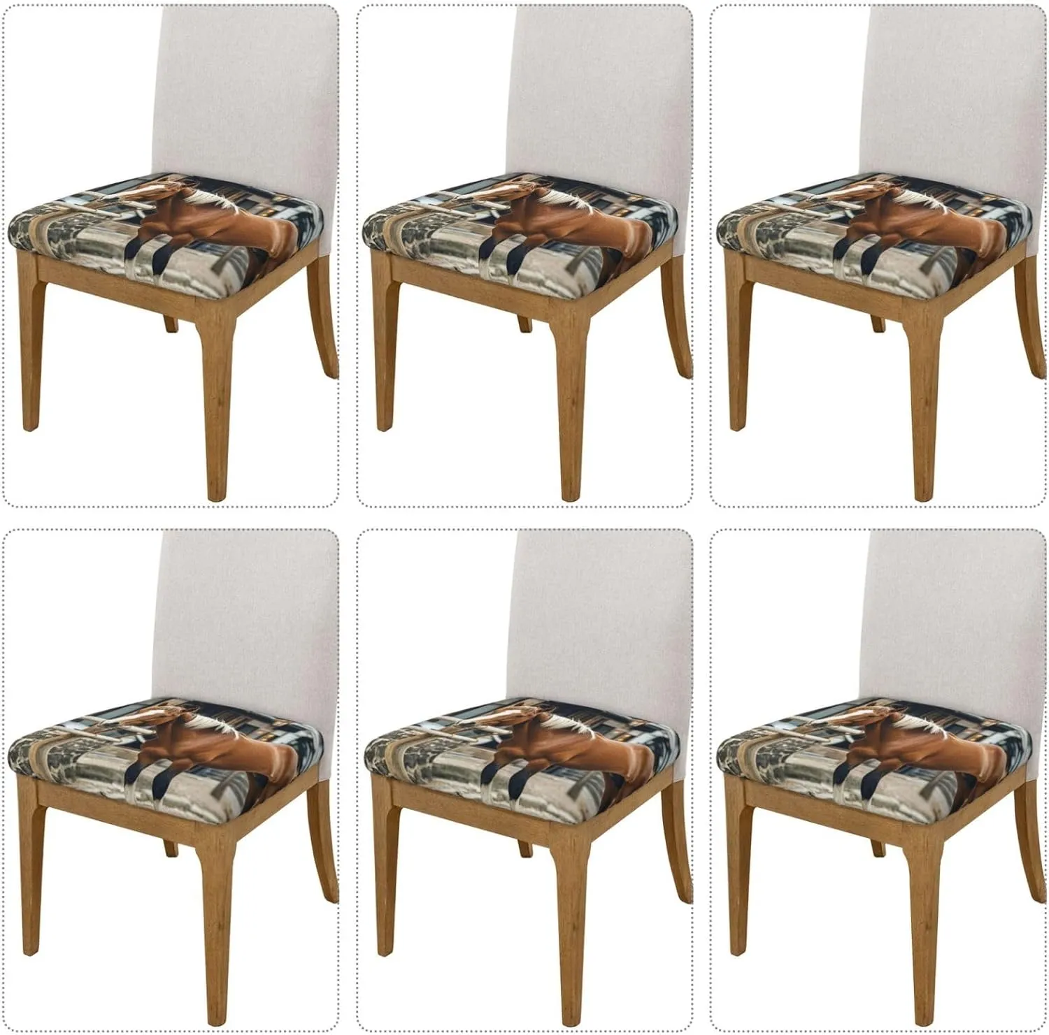 Horse in The Street Bar Stool Seat Covers Square Stool Covers Six Piece Memory Foam Soft Stool Cushion Slipcover Non Slip Washable Bar Chair Cover for Dining Room Office Hotel