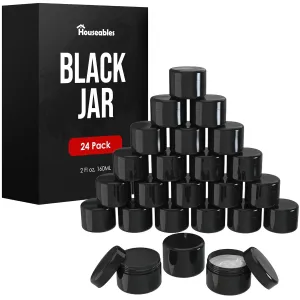 Houseables Black Jars, Cosmetic Containers With Lids, 2 Oz Jars With Lids, Body Butter Containers, For Lotion, Cream, Salve, Makeup, Powder, Travel, Body Scrub, Lip Scrub, Lip Balm, Small, Empty, 24PK