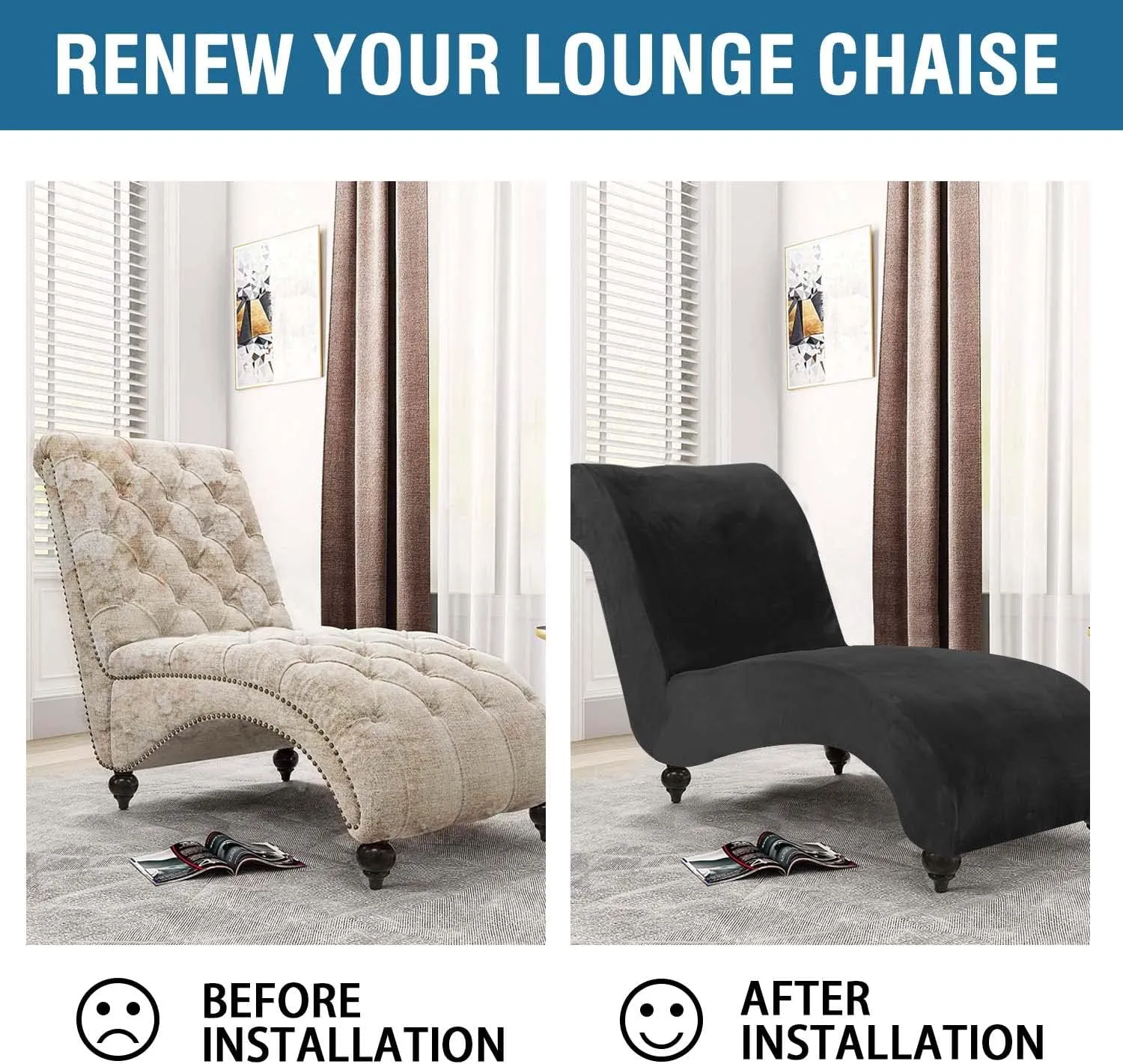 H.VERSAILTEX Chaise Lounge Cover Indoor Velvet Chaise Slipcover High Stretch Lounge Chair Cover Luxury Armless Chaise Cover for Living Room, Machine Washable, Black