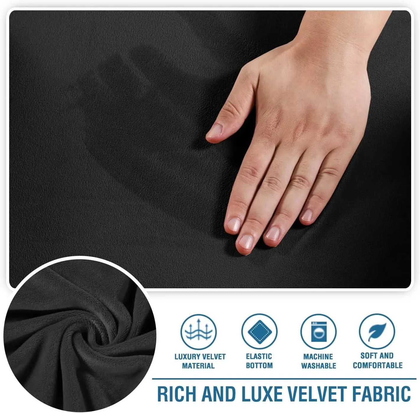 H.VERSAILTEX Chaise Lounge Cover Indoor Velvet Chaise Slipcover High Stretch Lounge Chair Cover Luxury Armless Chaise Cover for Living Room, Machine Washable, Black