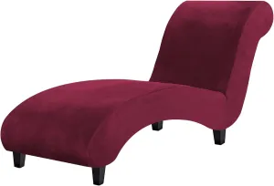 H.VERSAILTEX Chaise Lounge Cover Indoor Velvet Chaise Slipcover High Stretch Lounge Chair Cover Luxury Armless Chaise Cover for Living Room, Machine Washable, Burgundy