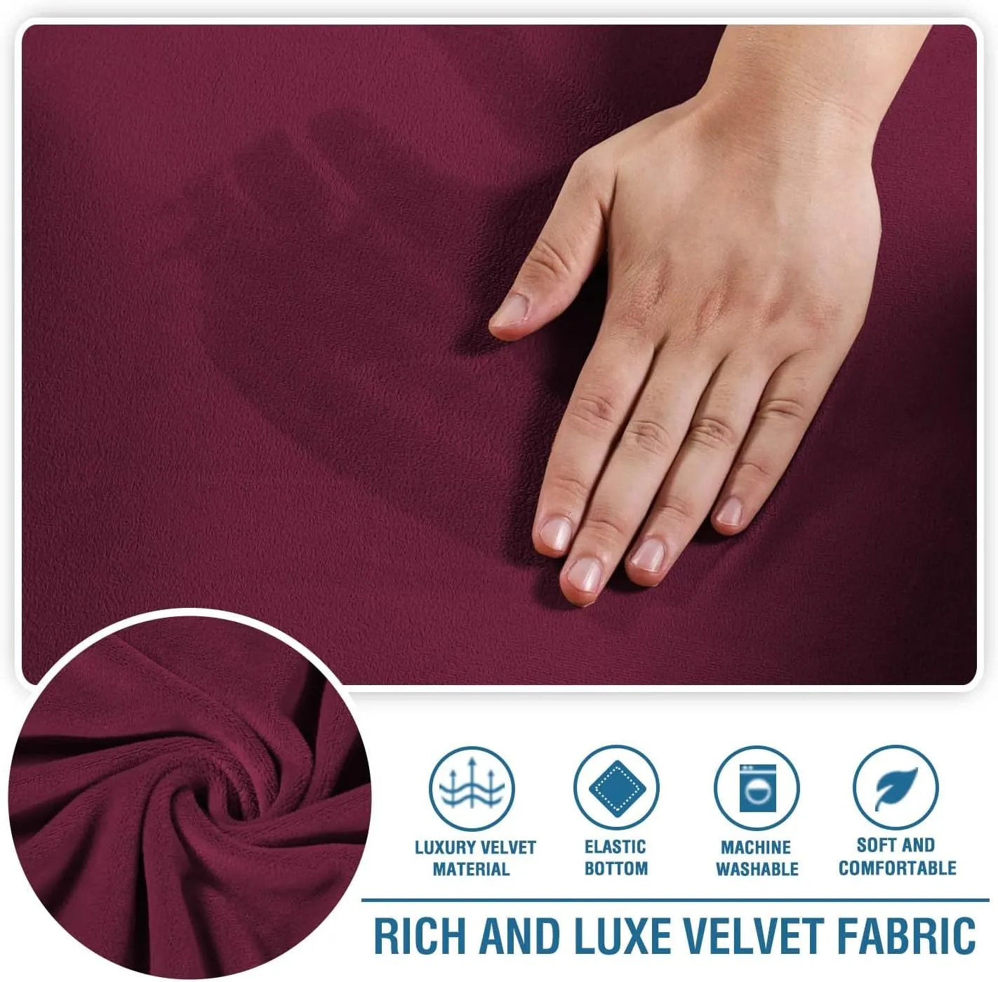 H.VERSAILTEX Chaise Lounge Cover Indoor Velvet Chaise Slipcover High Stretch Lounge Chair Cover Luxury Armless Chaise Cover for Living Room, Machine Washable, Burgundy