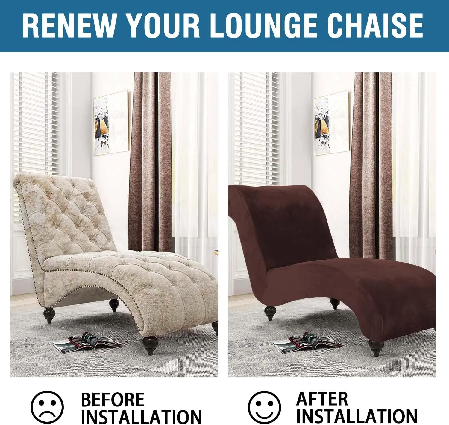 H.VERSAILTEX Chaise Lounge Cover Indoor Velvet Chaise Slipcover High Stretch Lounge Chair Cover Luxury Armless Chaise Cover for Living Room, Machine Washable, Chocolate