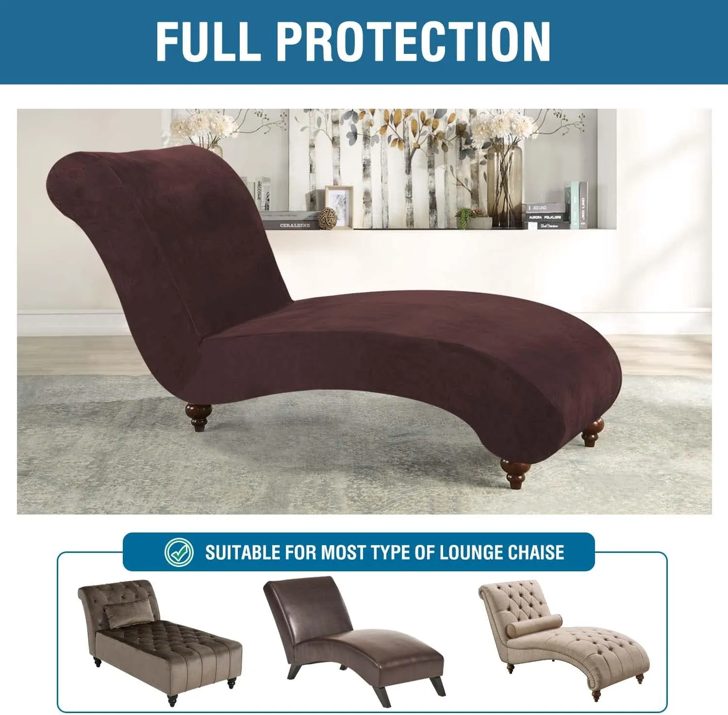 H.VERSAILTEX Chaise Lounge Cover Indoor Velvet Chaise Slipcover High Stretch Lounge Chair Cover Luxury Armless Chaise Cover for Living Room, Machine Washable, Chocolate