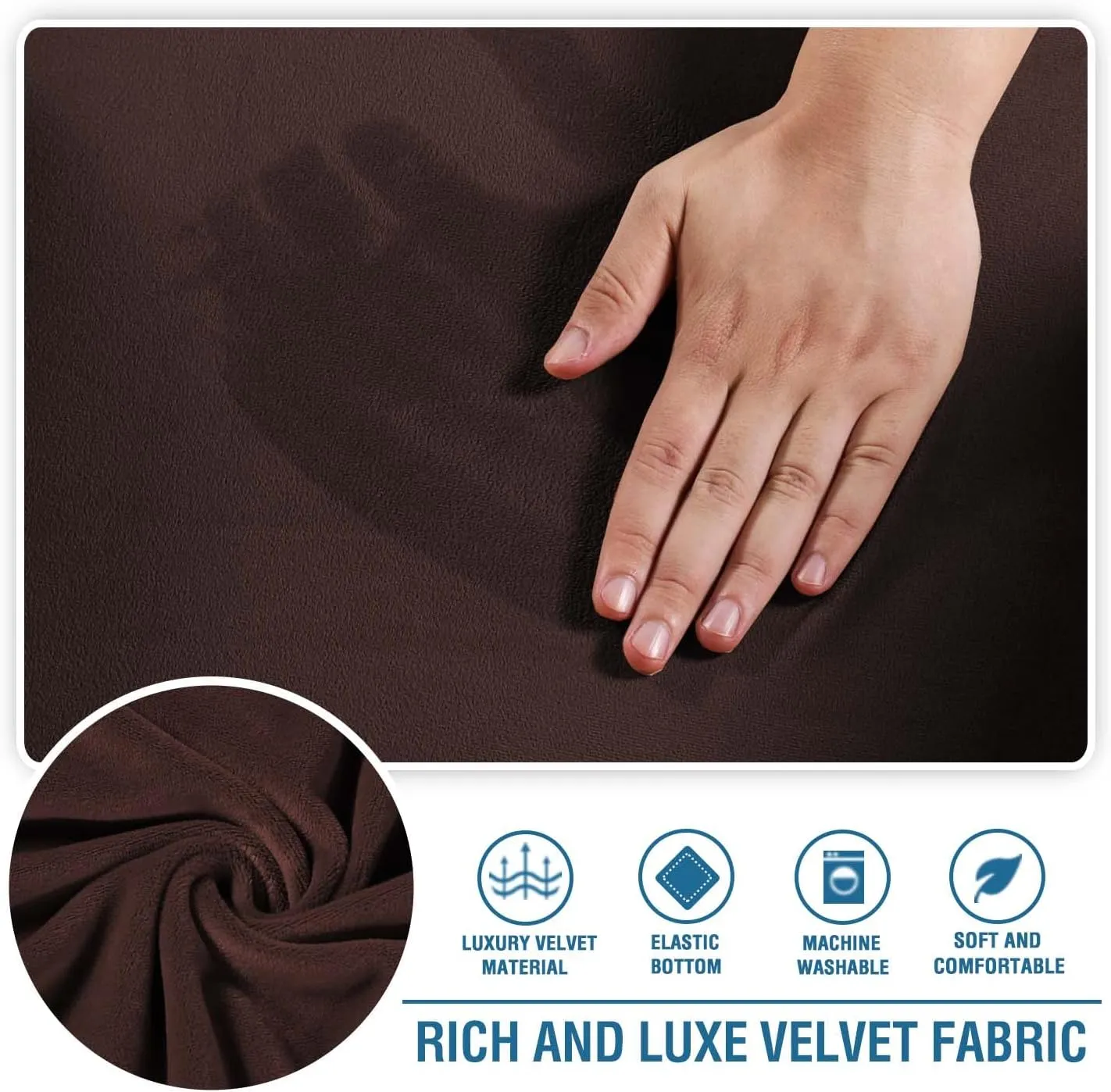 H.VERSAILTEX Chaise Lounge Cover Indoor Velvet Chaise Slipcover High Stretch Lounge Chair Cover Luxury Armless Chaise Cover for Living Room, Machine Washable, Chocolate