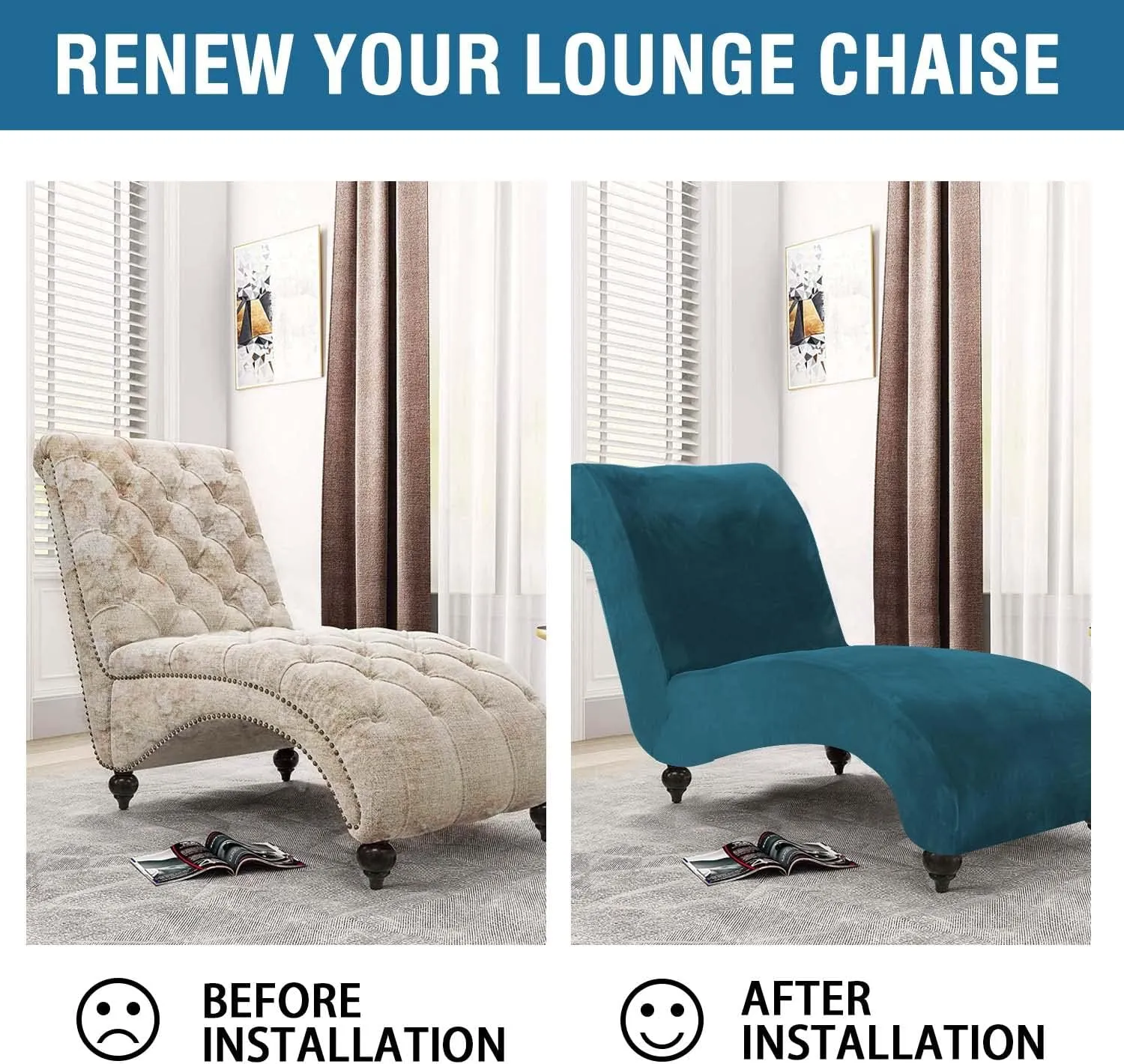 H.VERSAILTEX Chaise Lounge Cover Indoor Velvet Chaise Slipcover High Stretch Lounge Chair Cover Luxury Armless Chaise Cover for Living Room, Machine Washable, Dark Teal
