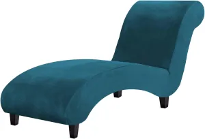 H.VERSAILTEX Chaise Lounge Cover Indoor Velvet Chaise Slipcover High Stretch Lounge Chair Cover Luxury Armless Chaise Cover for Living Room, Machine Washable, Dark Teal