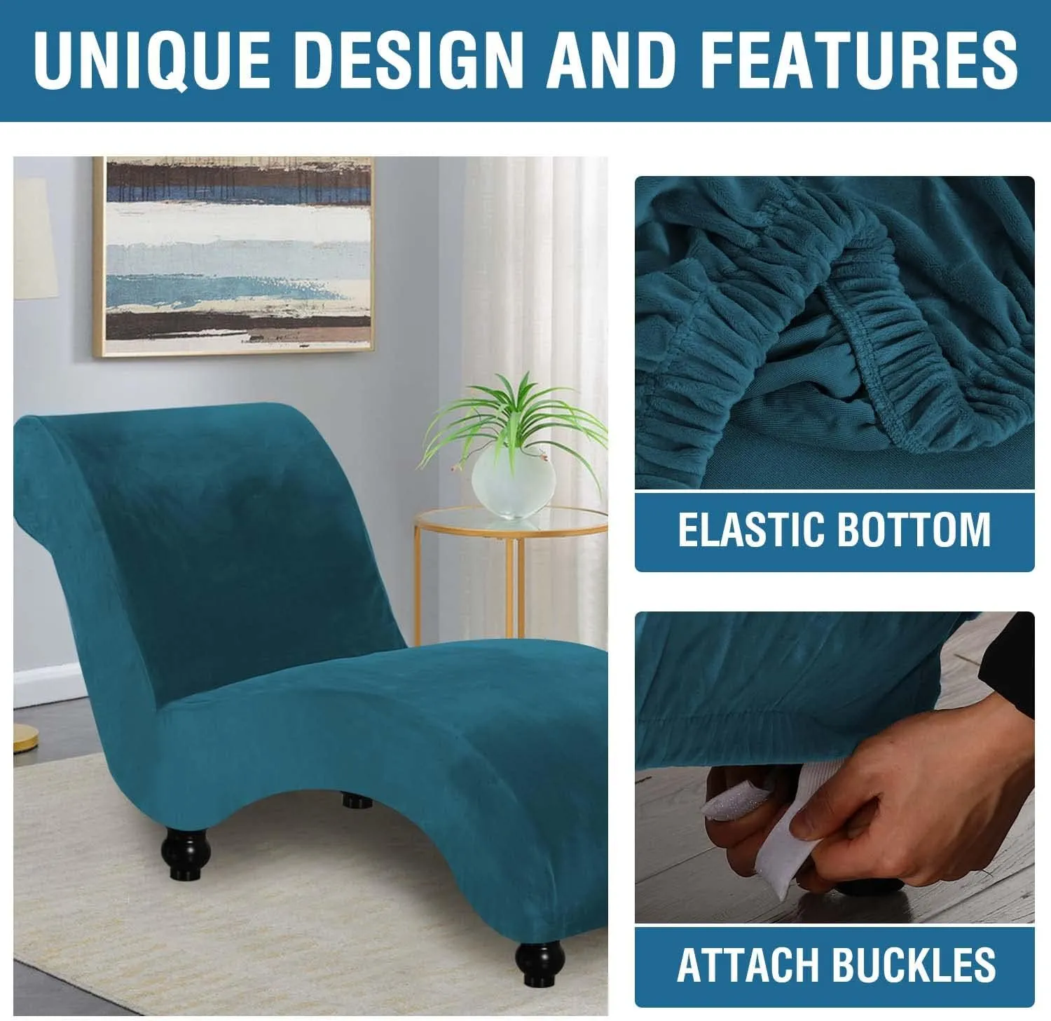H.VERSAILTEX Chaise Lounge Cover Indoor Velvet Chaise Slipcover High Stretch Lounge Chair Cover Luxury Armless Chaise Cover for Living Room, Machine Washable, Dark Teal