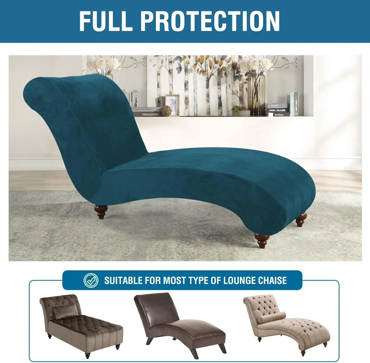 H.VERSAILTEX Chaise Lounge Cover Indoor Velvet Chaise Slipcover High Stretch Lounge Chair Cover Luxury Armless Chaise Cover for Living Room, Machine Washable, Dark Teal