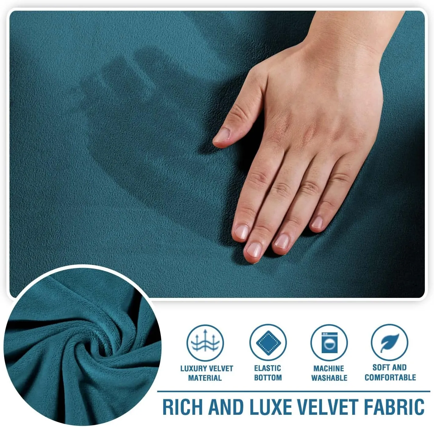 H.VERSAILTEX Chaise Lounge Cover Indoor Velvet Chaise Slipcover High Stretch Lounge Chair Cover Luxury Armless Chaise Cover for Living Room, Machine Washable, Dark Teal