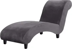 H.VERSAILTEX Chaise Lounge Cover Indoor Velvet Chaise Slipcover High Stretch Lounge Chair Cover Luxury Armless Chaise Cover for Living Room, Machine Washable, Grey