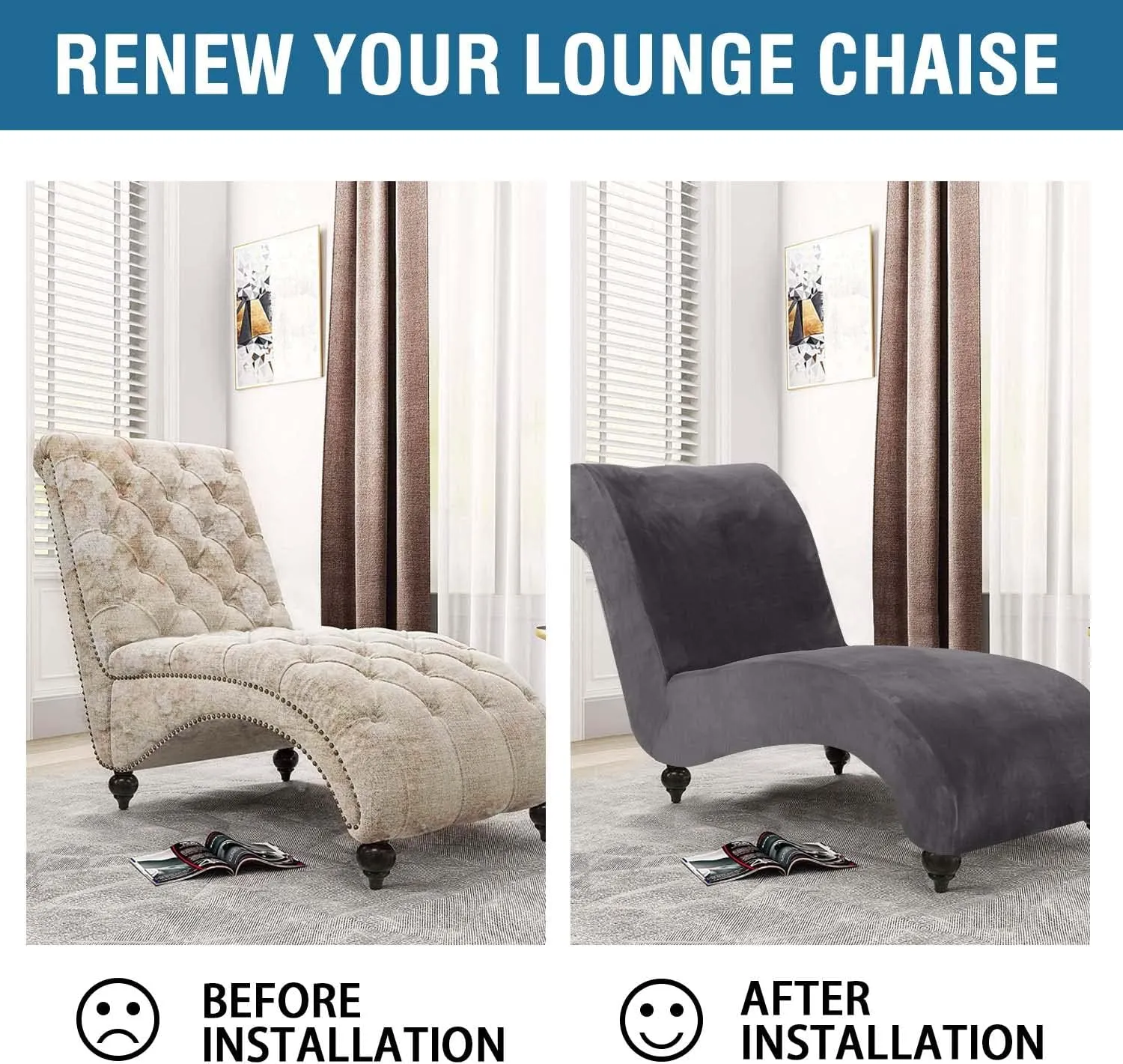 H.VERSAILTEX Chaise Lounge Cover Indoor Velvet Chaise Slipcover High Stretch Lounge Chair Cover Luxury Armless Chaise Cover for Living Room, Machine Washable, Grey