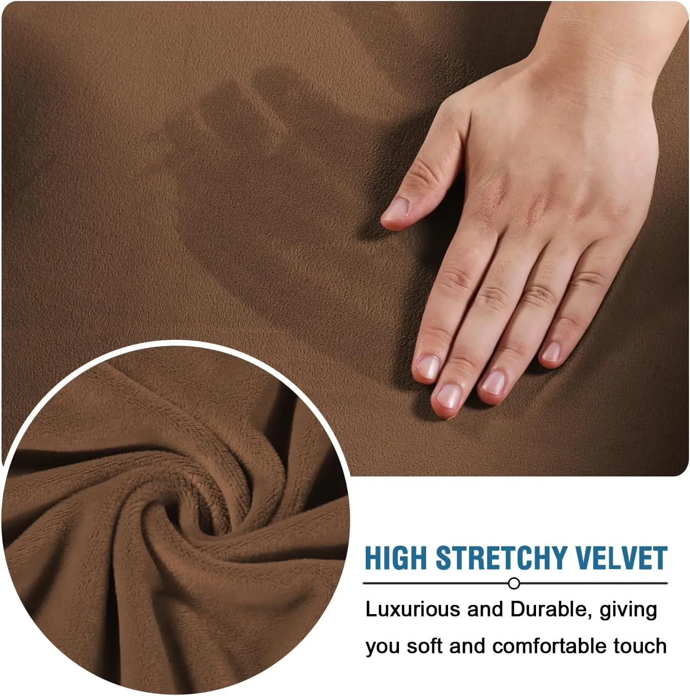 H.VERSAILTEX Modern Velvet Plush 4 Piece High Stretch Sofa Slipcover Sofa Cover Furniture Protector Form Fit Luxury Thick Velvet Sofa Cover for 3 Cushion Couch Width Up to 90 Inch (Sofa, Caramel)
