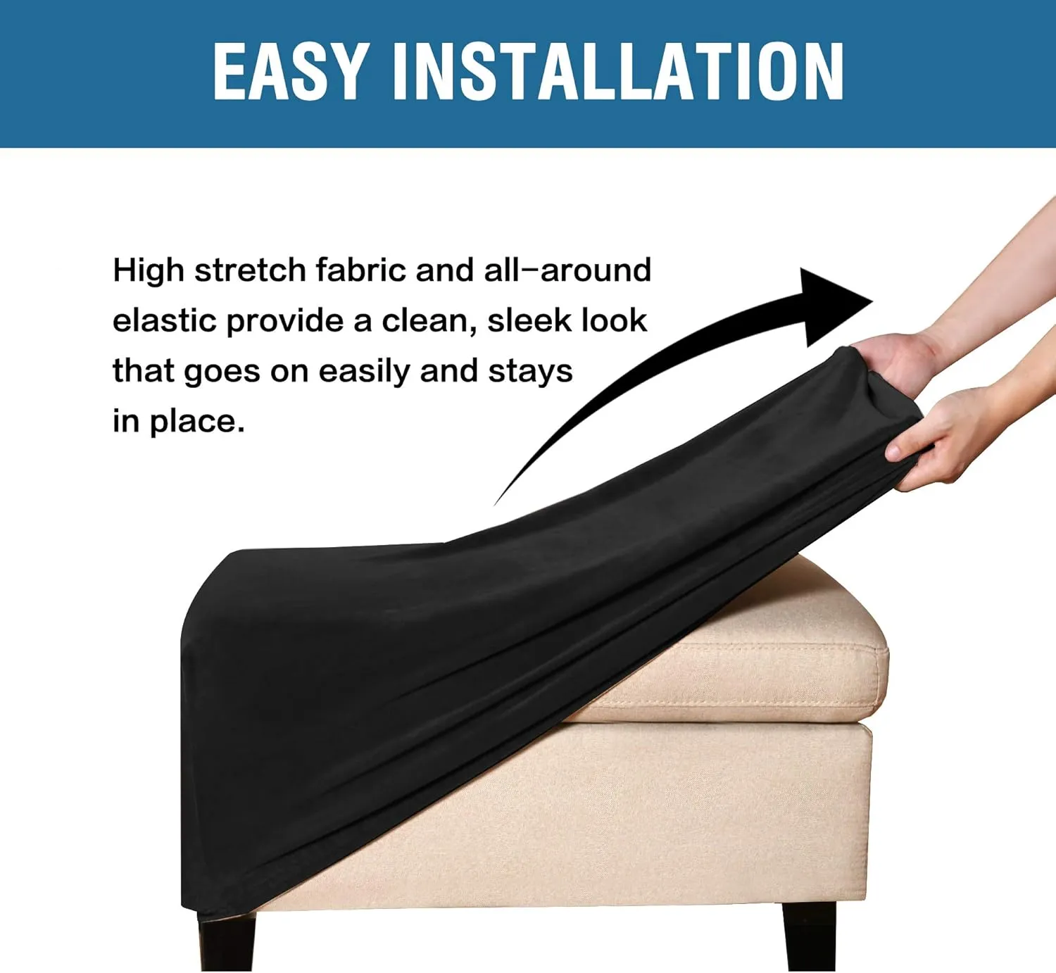H.VERSAILTEX Real Velvet Plush 1 Piece Form Fit Stretch Rectangle Folding Storage Covers Ottoman Slipcovers Removable Footstool Protect Footrest Covers Elastic Bottom, Machine Washable(X-Large, Black)