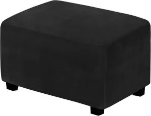 H.VERSAILTEX Real Velvet Plush 1 Piece Form Fit Stretch Rectangle Folding Storage Covers Ottoman Slipcovers Removable Footstool Protect Footrest Covers Elastic Bottom, Machine Washable(X-Large, Black)