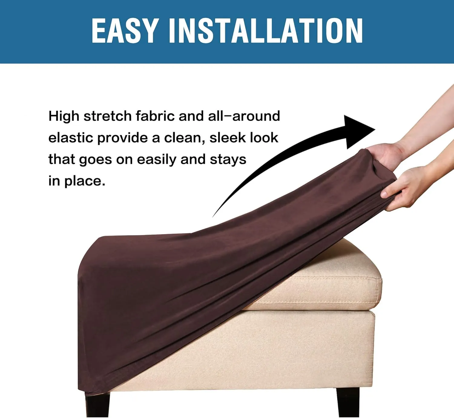 H.VERSAILTEX Real Velvet Plush 1 Piece Form Fit Stretch Rectangle Folding Storage Covers Ottoman Slipcovers Removable Footstool Protect Footrest Covers Elastic Bottom, Machine Washable(X-Large, Brown)