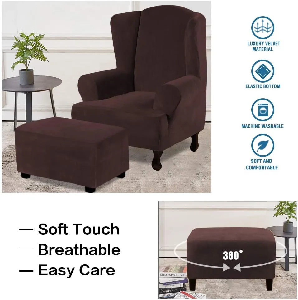 H.VERSAILTEX Real Velvet Plush 1 Piece Form Fit Stretch Rectangle Folding Storage Covers Ottoman Slipcovers Removable Footstool Protect Footrest Covers Elastic Bottom, Machine Washable(X-Large, Brown)