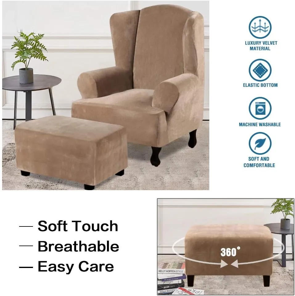 H.VERSAILTEX Real Velvet Plush 1 Piece Form Fit Stretch Rectangle Folding Storage Covers Ottoman Slipcovers Removable Footstool Protect Footrest Covers Elastic Bottom, Machine Washable(X-Large, Camel)