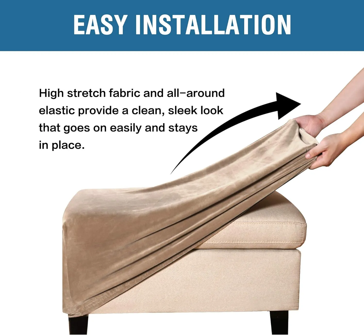H.VERSAILTEX Real Velvet Plush 1 Piece Form Fit Stretch Rectangle Folding Storage Covers Ottoman Slipcovers Removable Footstool Protect Footrest Covers Elastic Bottom, Machine Washable(X-Large, Camel)
