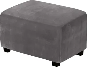 H.VERSAILTEX Real Velvet Plush 1 Piece Form Fit Stretch Rectangle Folding Storage Covers Ottoman Slipcovers Removable Footstool Protect Footrest Covers Elastic Bottom, Machine Washable(X-Large, Grey)