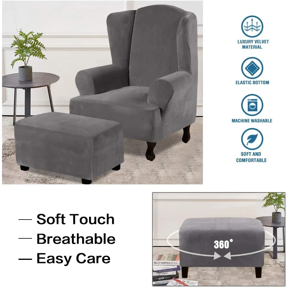 H.VERSAILTEX Real Velvet Plush 1 Piece Form Fit Stretch Rectangle Folding Storage Covers Ottoman Slipcovers Removable Footstool Protect Footrest Covers Elastic Bottom, Machine Washable(X-Large, Grey)