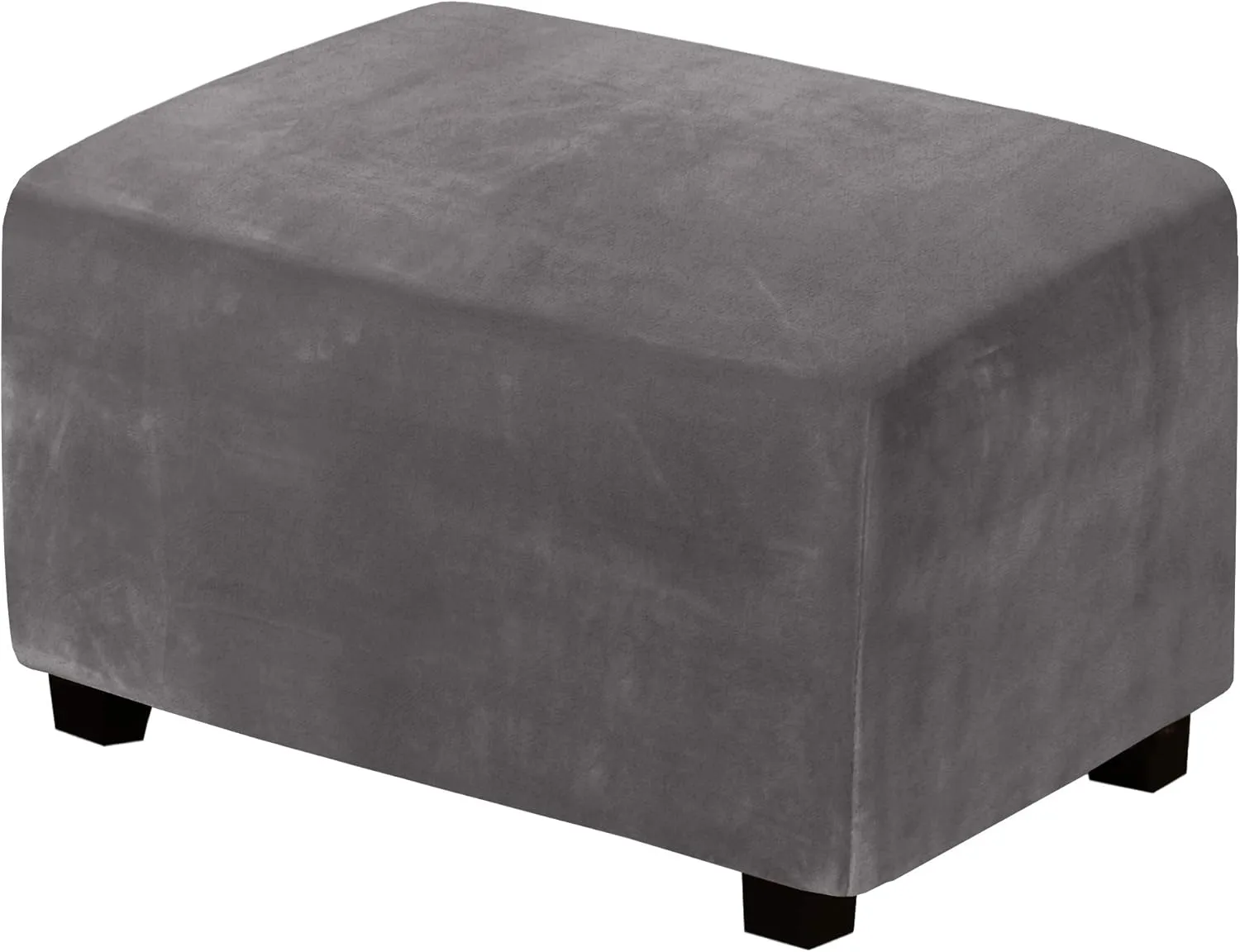 H.VERSAILTEX Real Velvet Plush 1 Piece Form Fit Stretch Rectangle Folding Storage Covers Ottoman Slipcovers Removable Footstool Protect Footrest Covers Elastic Bottom, Machine Washable(X-Large, Grey)