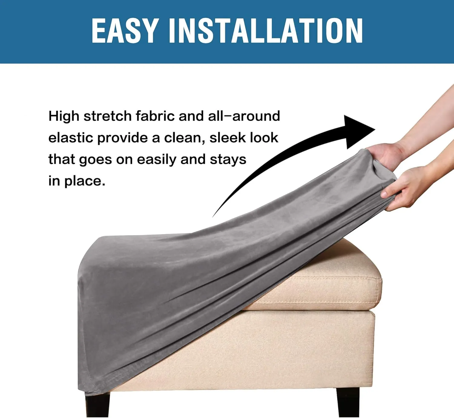 H.VERSAILTEX Real Velvet Plush 1 Piece Form Fit Stretch Rectangle Folding Storage Covers Ottoman Slipcovers Removable Footstool Protect Footrest Covers Elastic Bottom, Machine Washable(X-Large, Grey)