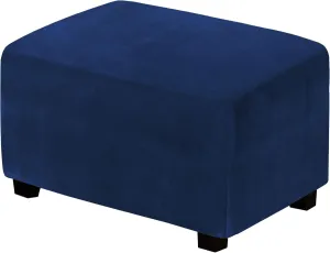 H.VERSAILTEX Real Velvet Plush 1 Piece Form Fit Stretch Rectangle Folding Storage Covers Ottoman Slipcovers Removable Footstool Protect Footrest Covers Elastic Bottom, Machine Washable(X-Large, Navy)