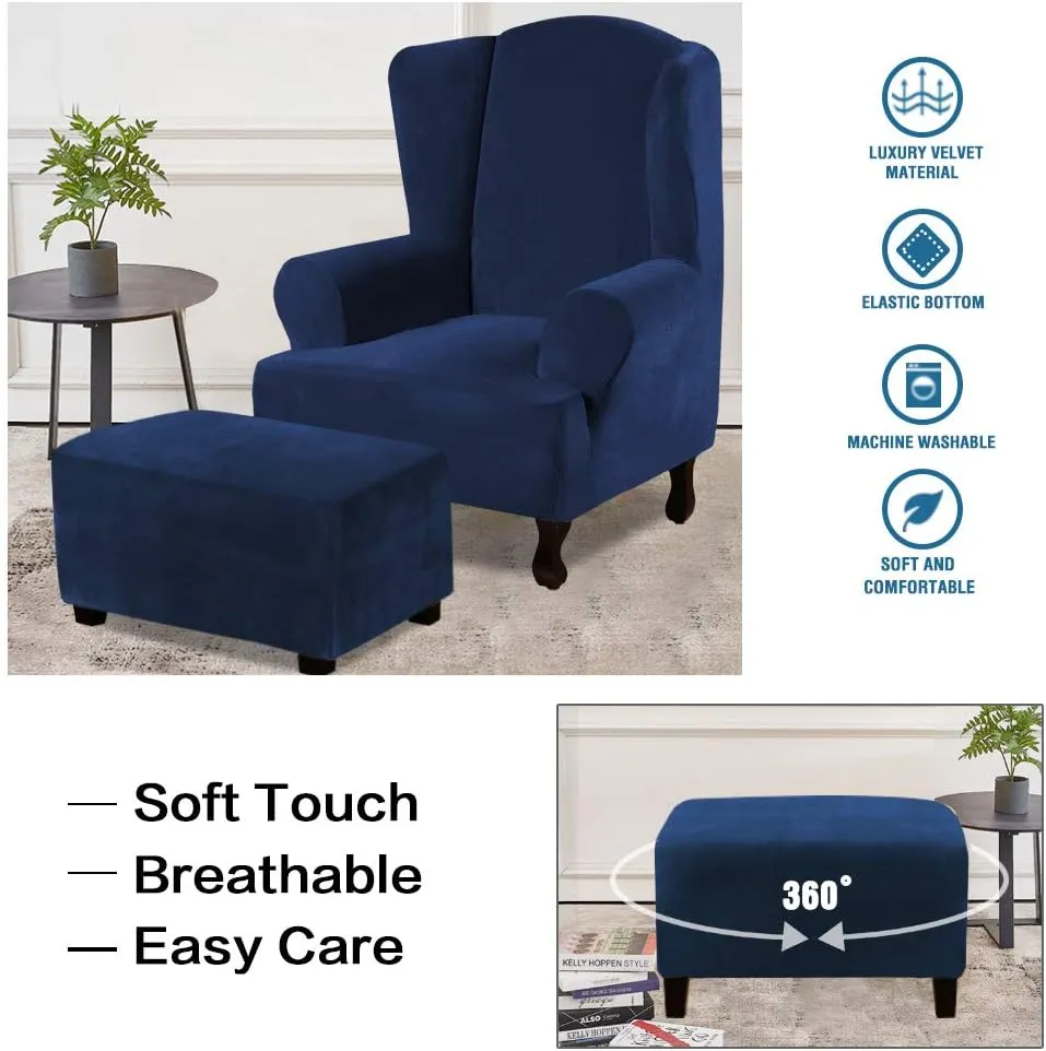 H.VERSAILTEX Real Velvet Plush 1 Piece Form Fit Stretch Rectangle Folding Storage Covers Ottoman Slipcovers Removable Footstool Protect Footrest Covers Elastic Bottom, Machine Washable(X-Large, Navy)