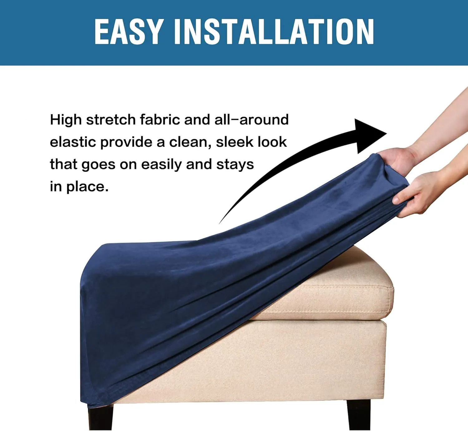 H.VERSAILTEX Real Velvet Plush 1 Piece Form Fit Stretch Rectangle Folding Storage Covers Ottoman Slipcovers Removable Footstool Protect Footrest Covers Elastic Bottom, Machine Washable(X-Large, Navy)