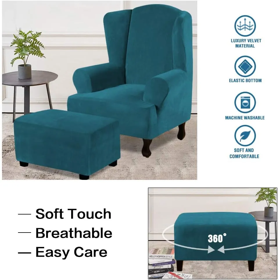 H.VERSAILTEX Real Velvet Plush 1 Piece Form Fit Stretch Rectangle Folding Storage Covers Ottoman Slipcovers Removable Footstool Protect Footrest Covers Elastic Bottom Washable(X-Large, Deep Teal)