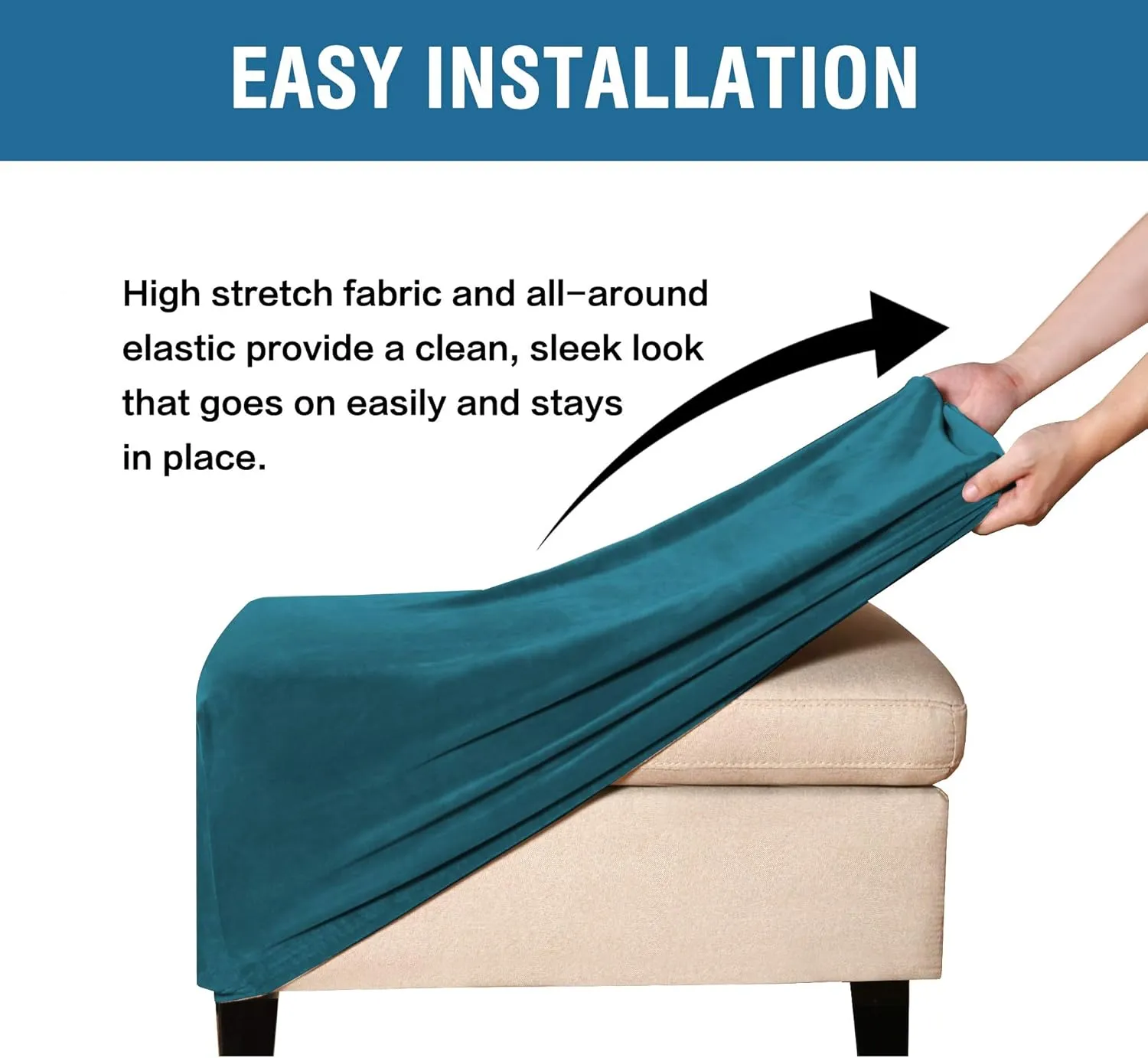 H.VERSAILTEX Real Velvet Plush 1 Piece Form Fit Stretch Rectangle Folding Storage Covers Ottoman Slipcovers Removable Footstool Protect Footrest Covers Elastic Bottom Washable(X-Large, Deep Teal)