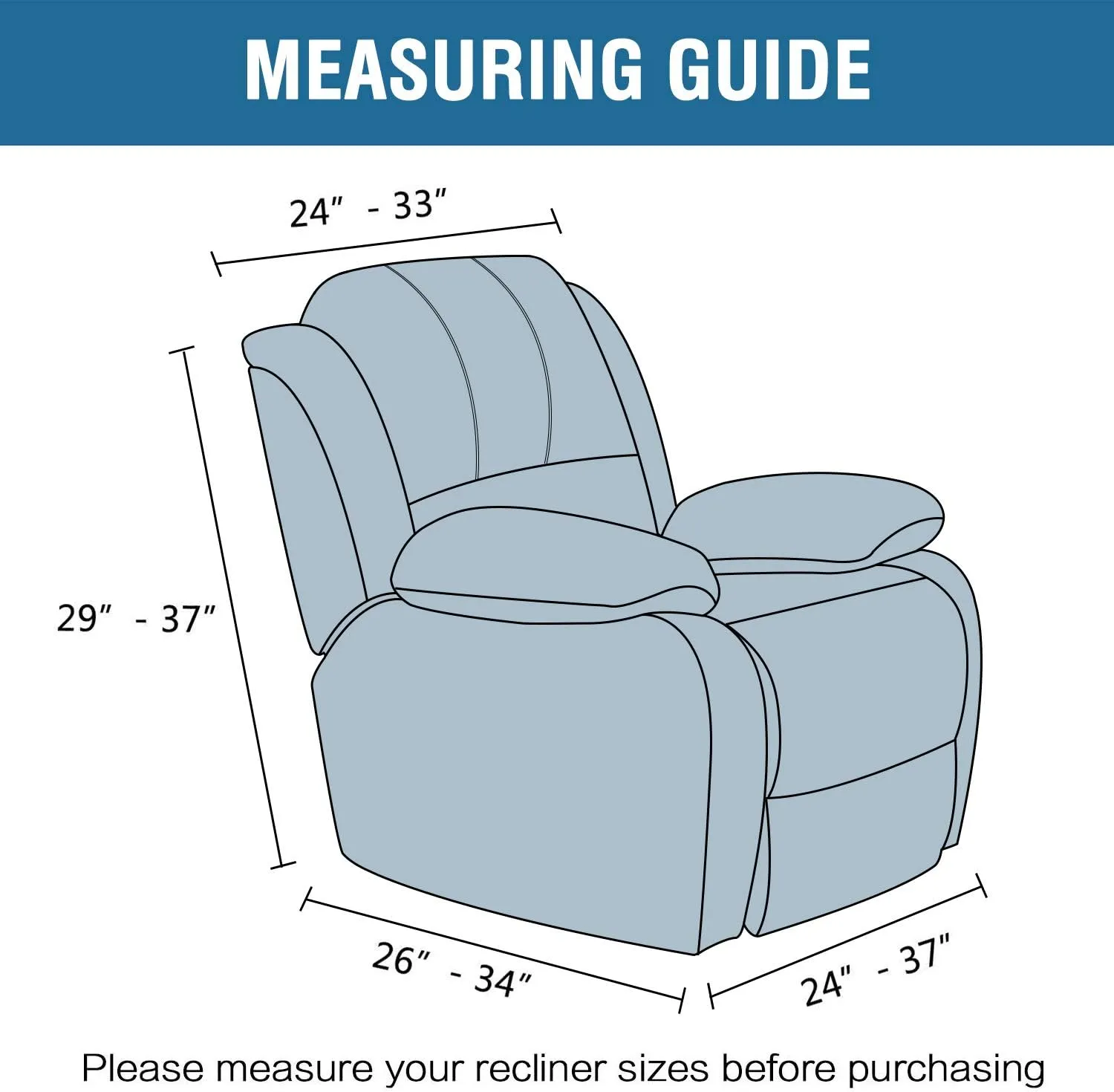 H.VERSAILTEX Velvet Plush Recliner Chair Covers 1-Piece for Reclining Chair, Recliner Cover Feature Thick Luxury and Soft Fabric with Elastic Bottom, Anti-Slip Foams Attached (Grey)