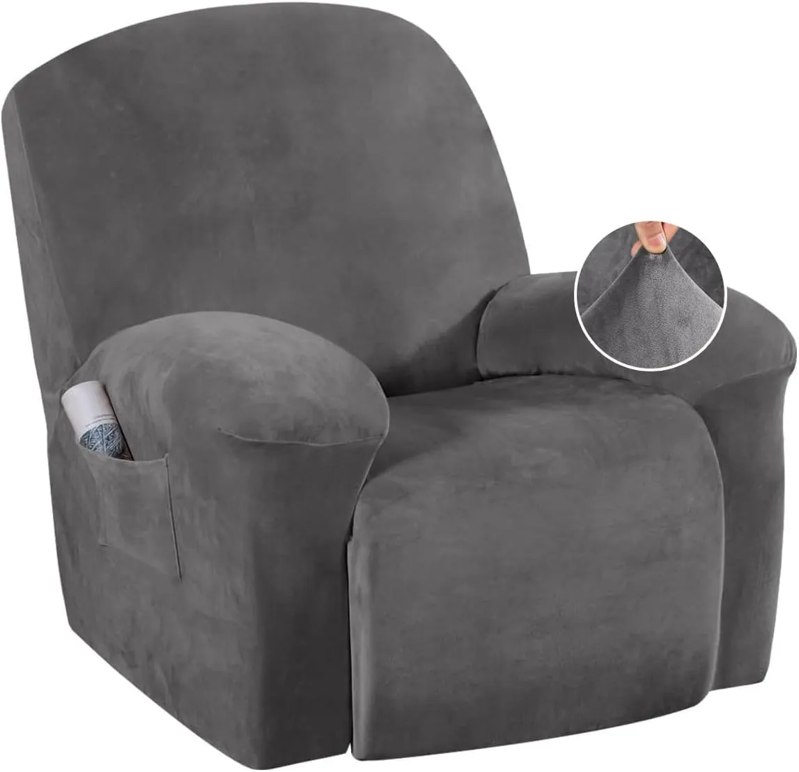 H.VERSAILTEX Velvet Plush Recliner Chair Covers 1-Piece for Reclining Chair, Recliner Cover Feature Thick Luxury and Soft Fabric with Elastic Bottom, Anti-Slip Foams Attached (Grey)