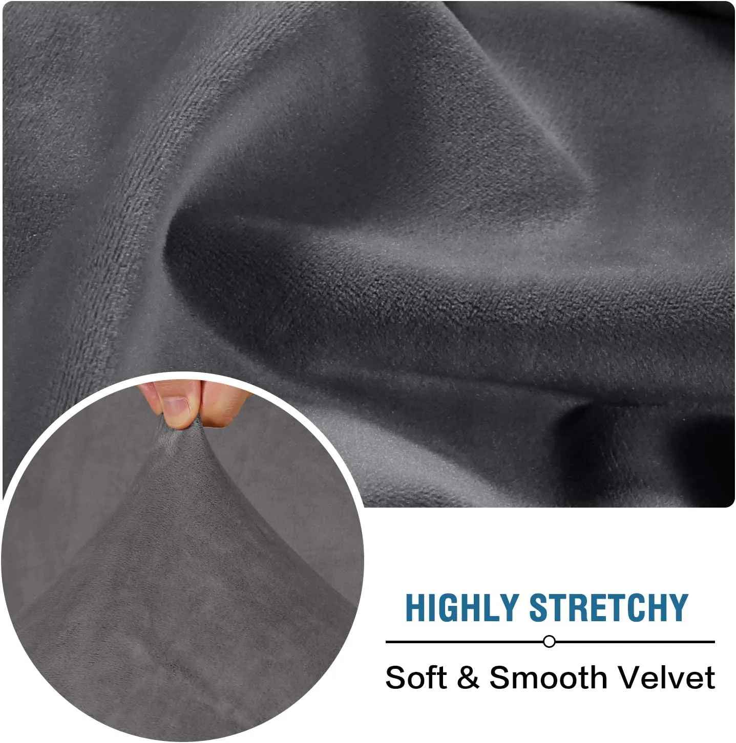 H.VERSAILTEX Velvet Stretch Couch Cushion Cover Plush Cushion Slipcover for Chair Loveseat Sofa Cushion Furniture Protector Seat Cushion Sofa Cover (3 Piece Sofa Cushion Covers, Grey)