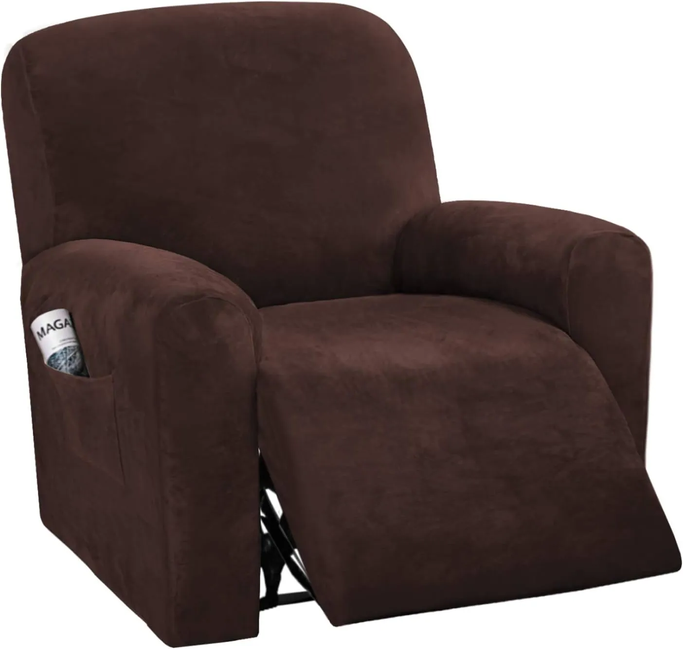 H.VERSAILTEX Velvet Stretch Recliner Couch Covers 4-Pieces Style Recliner Chair Covers Recliner Cover for Reclining Chair Slipcovers Feature Non Slip Form Fitted Thick Soft Washable, Brown