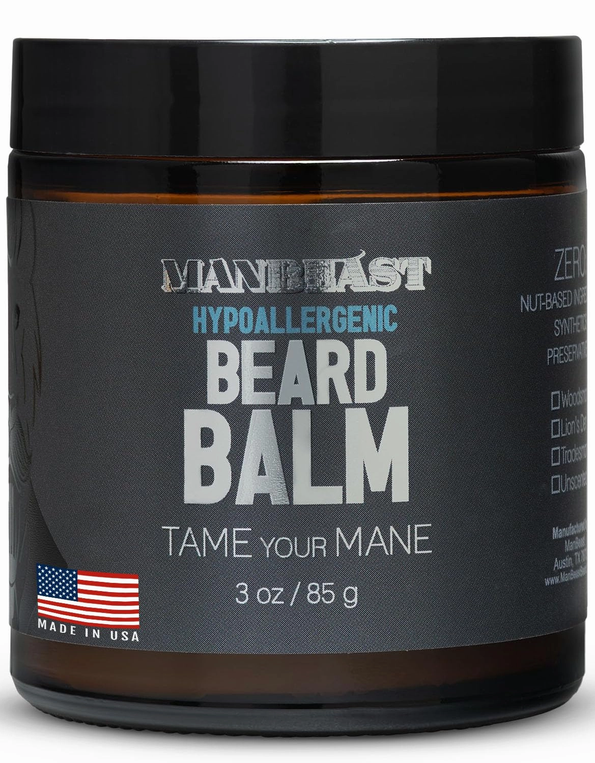 Hypoallergenic All Natural Beard Balm For Men - Unscented, Made from Seed-Based Oil, Nut-Free Gifts For Men Beard Products with Light Styling Hold, Mustache Balm, Mustache Care Products